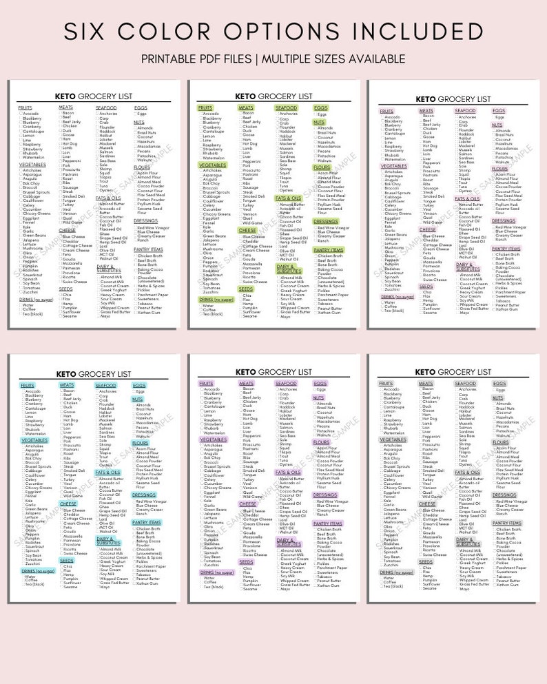 Keto Grocery List Printable Keto Food List Low Carb Food - Etsy