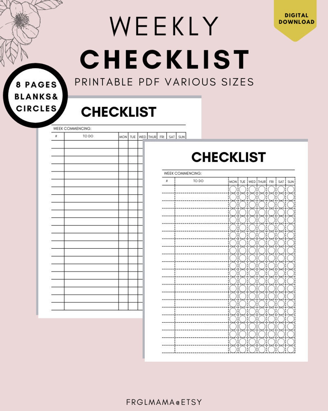 Weekly Checklist Printable to Do List Template Letter/a4 | Etsy Canada