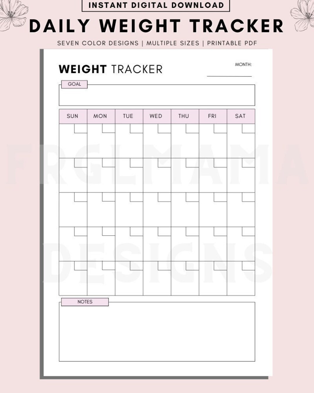 Daily Weight Tracker Printable Printable Weight Loss Tracker Digital 