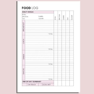Puede incluir: Plantilla de seguimiento de alimentos imprimible con secciones para objetivos diarios, desayuno, almuerzo, cena, refrigerios y un resumen del final del d&iacute;a. El seguimiento incluye columnas para calor&iacute;as, prote&iacute;nas, carbohidratos, grasas y az&uacute;car.