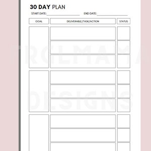 30 60 90 Day Plan Template, 30 Day Printable Planner, Countdown ...