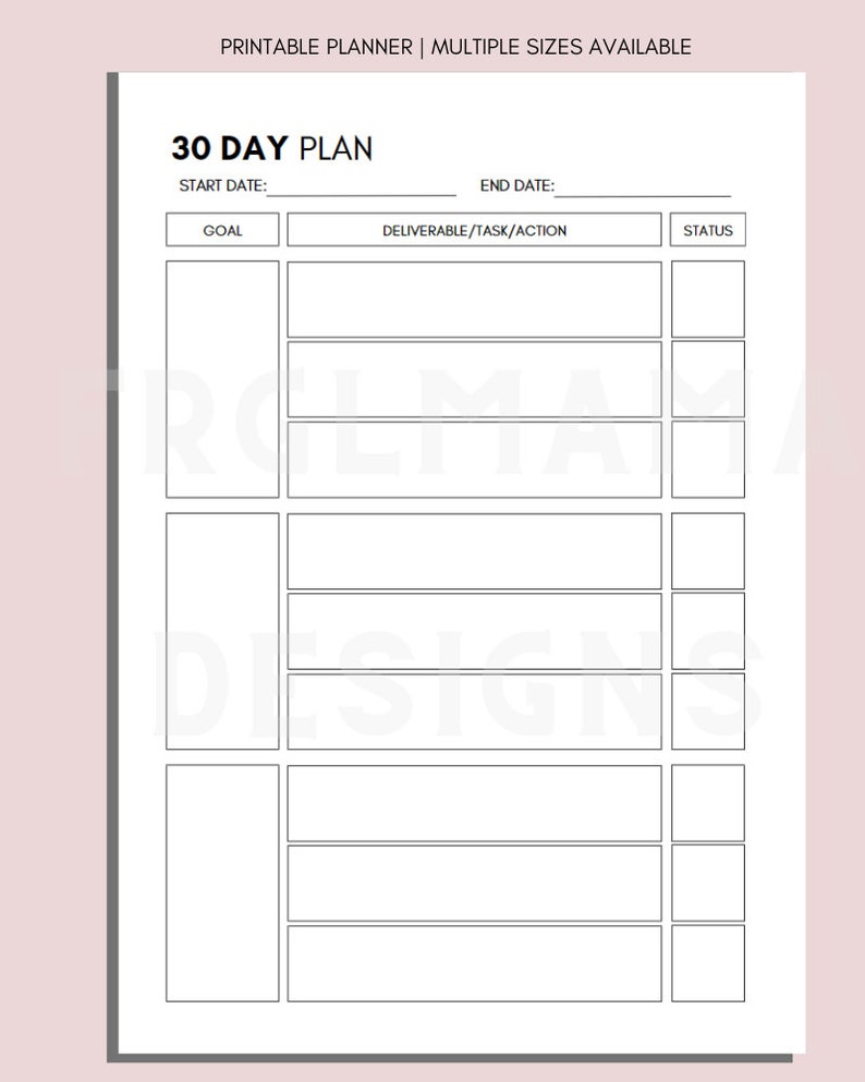 30 60 90 Day Plan Template: Printable Fitness & Goal Planner (digital ...