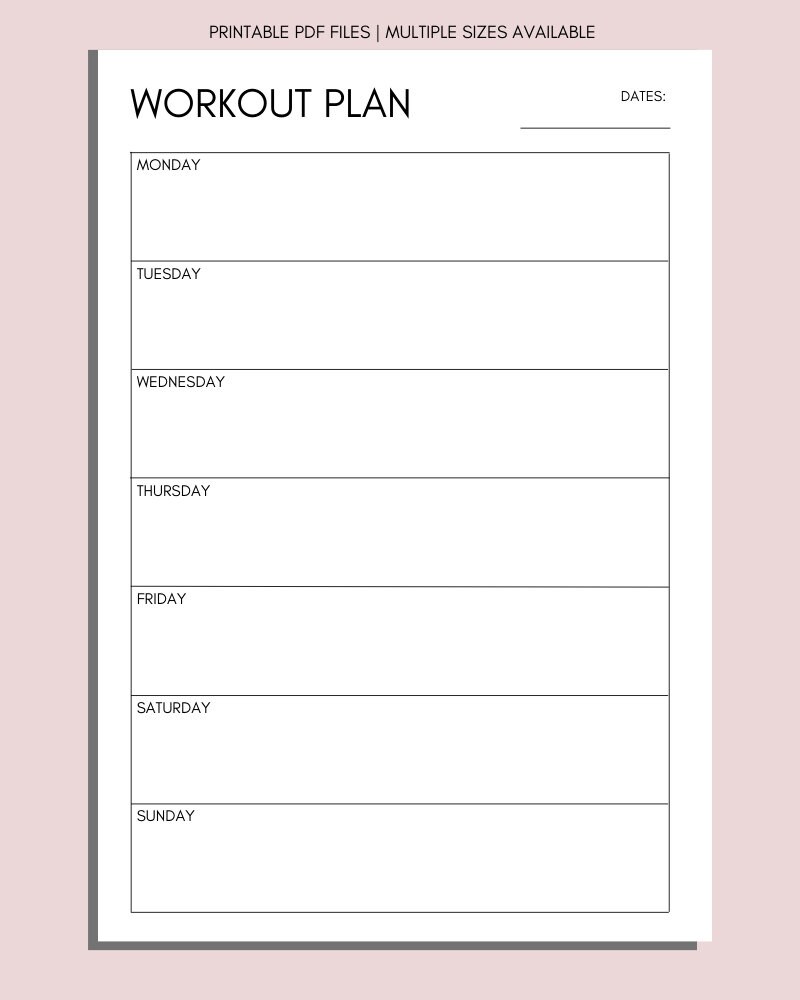 Prinable Workout Week Weekly Workout Planner Printable: Fitness Tracker (PDF) - Etsy