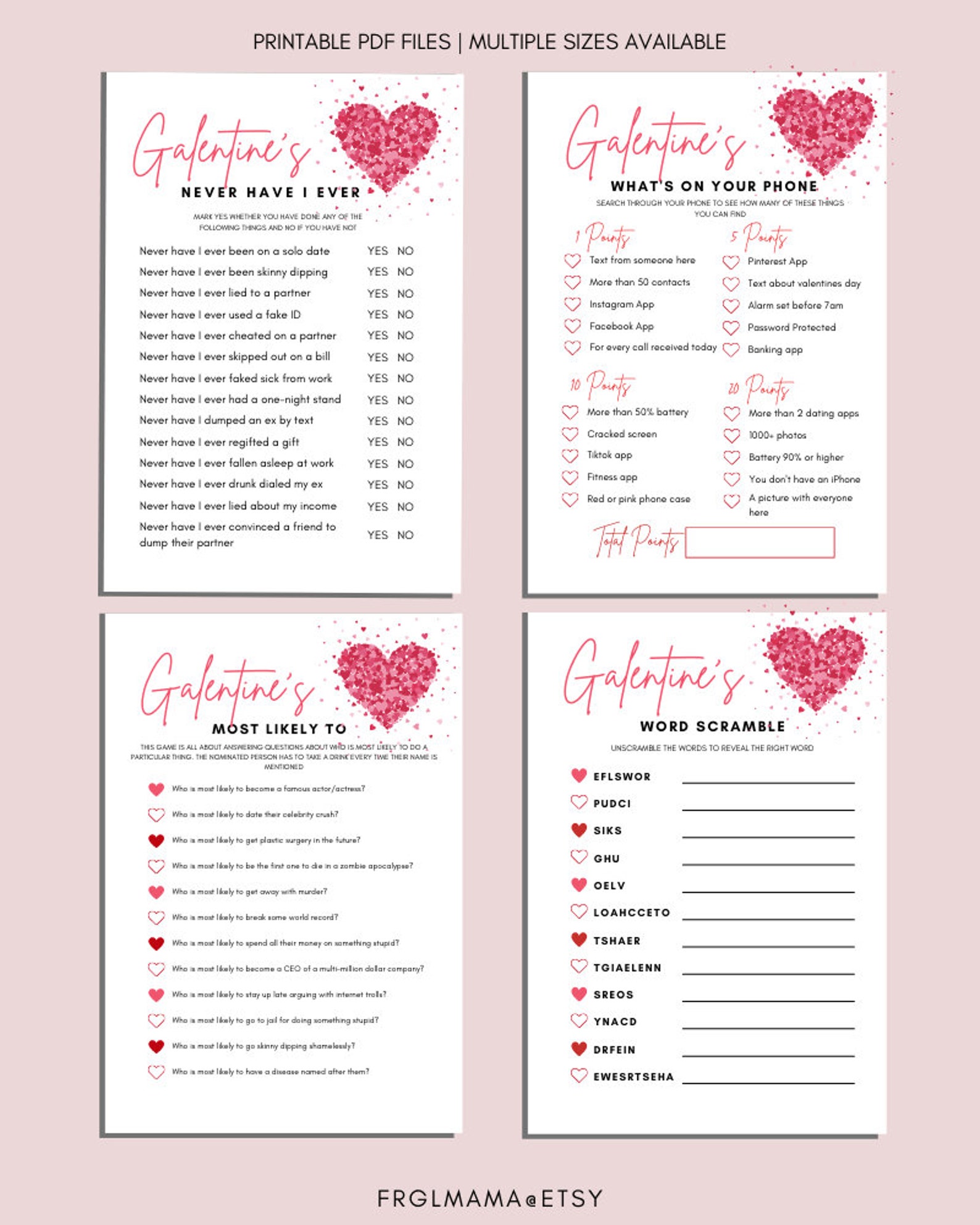 Galentine's Day Games 8 Printable Games for Kids and | Etsy