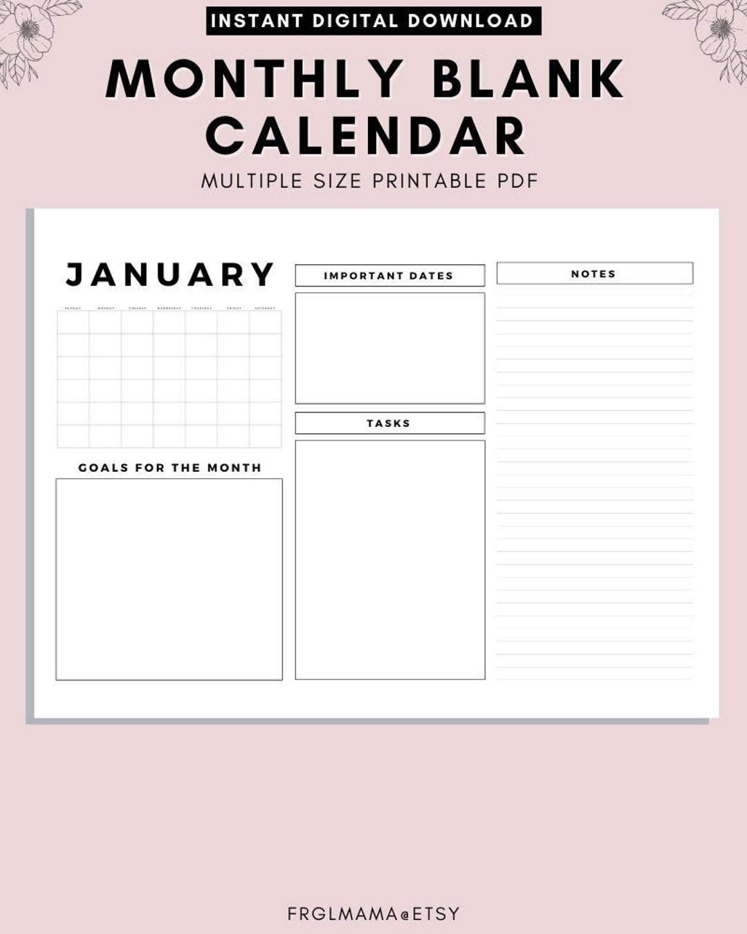 2021 monthly calendar landscape, printable calendar, year calendar,  minimalist calendar, calendar template, monday/sunday start, a4/letter -  etsy