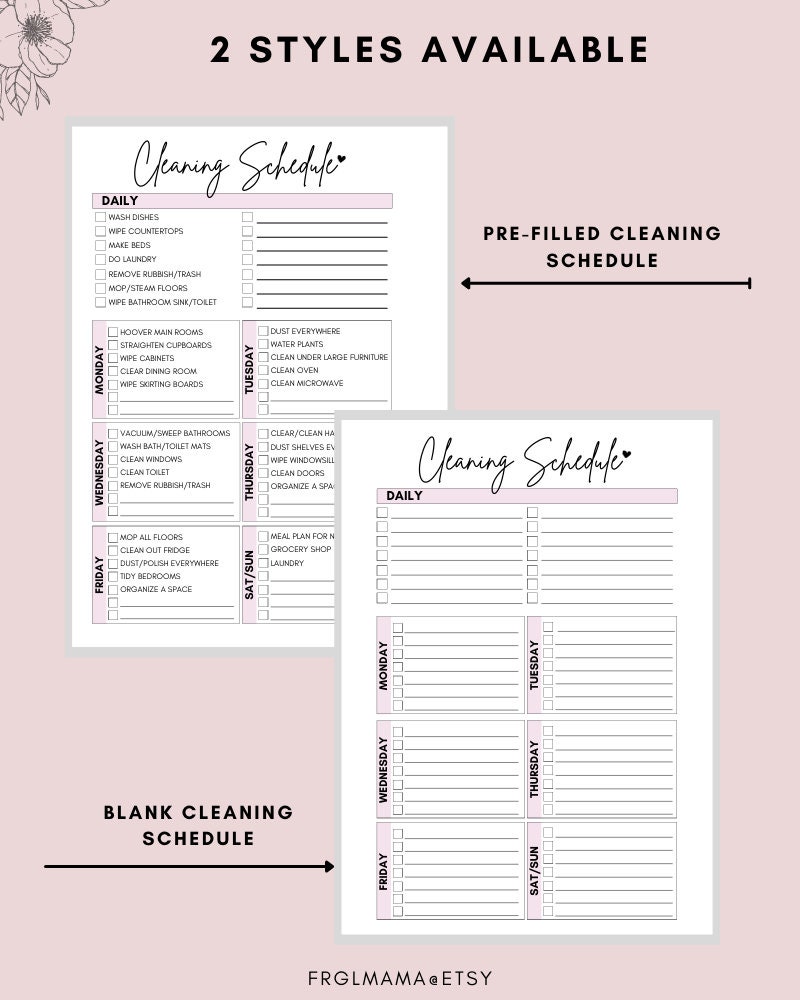 Printable Weekly Cleaning Schedule Printable Cleaning - Etsy Canada