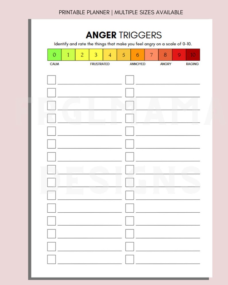Anger Triggers Worksheet: Emotional Regulation, Therapy Tool (PDF ...