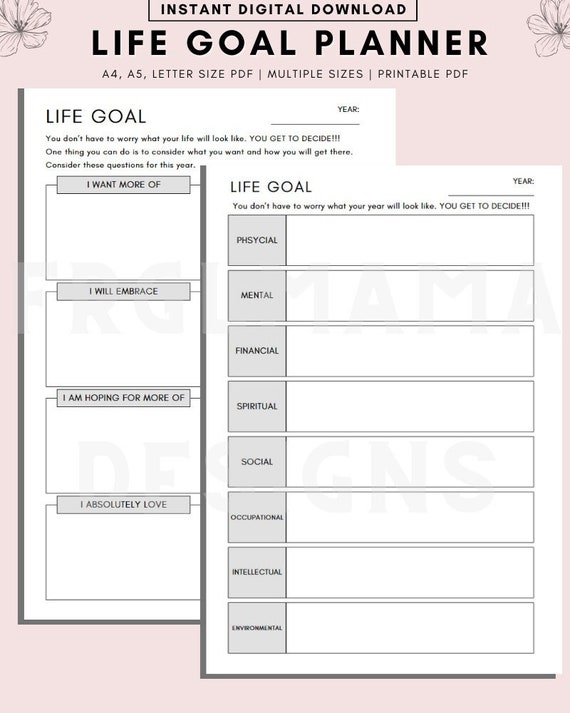 Life Goals Planner: Printable Goal Tracker (Digital Download)