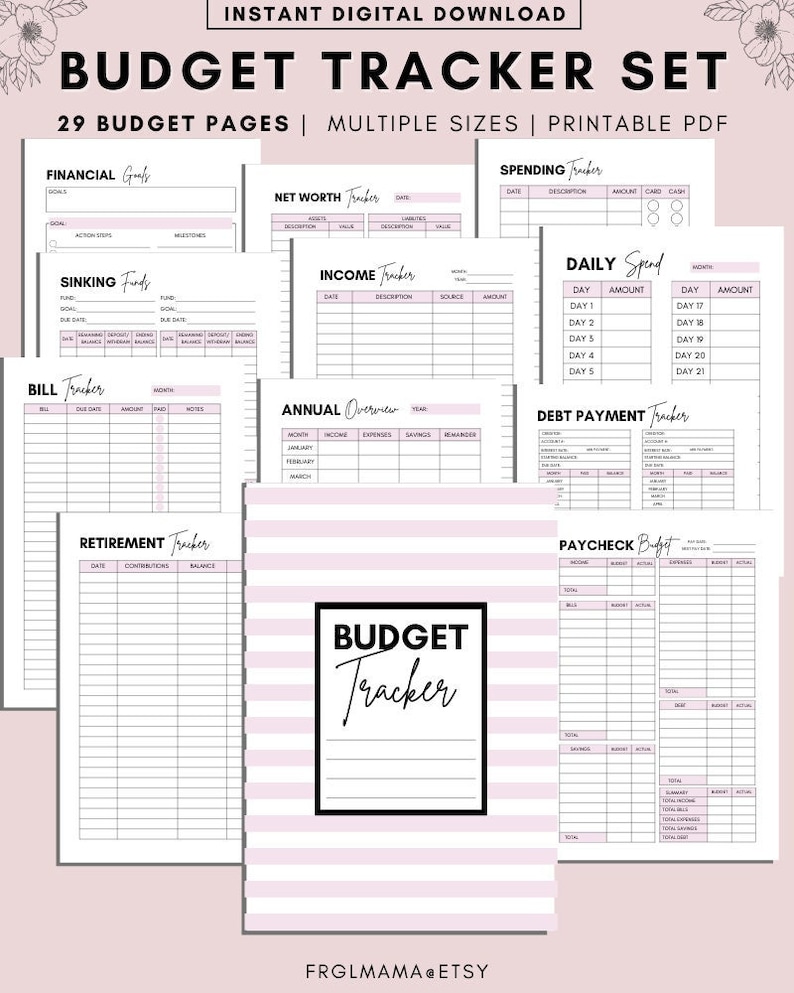 Budget Tracker Printable Set, Financial Planner Printable, Savings Tracker, Income Planner, Debt Payment. Spending Bill Money Tracker image 1