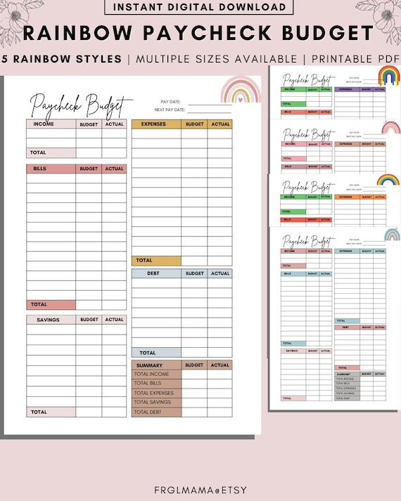 Paycheck Budget Overview Template Printable Paycheck Budget - Etsy