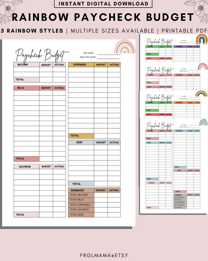 Paycheck Budget Overview Template Printable Paycheck Budget Etsy UK