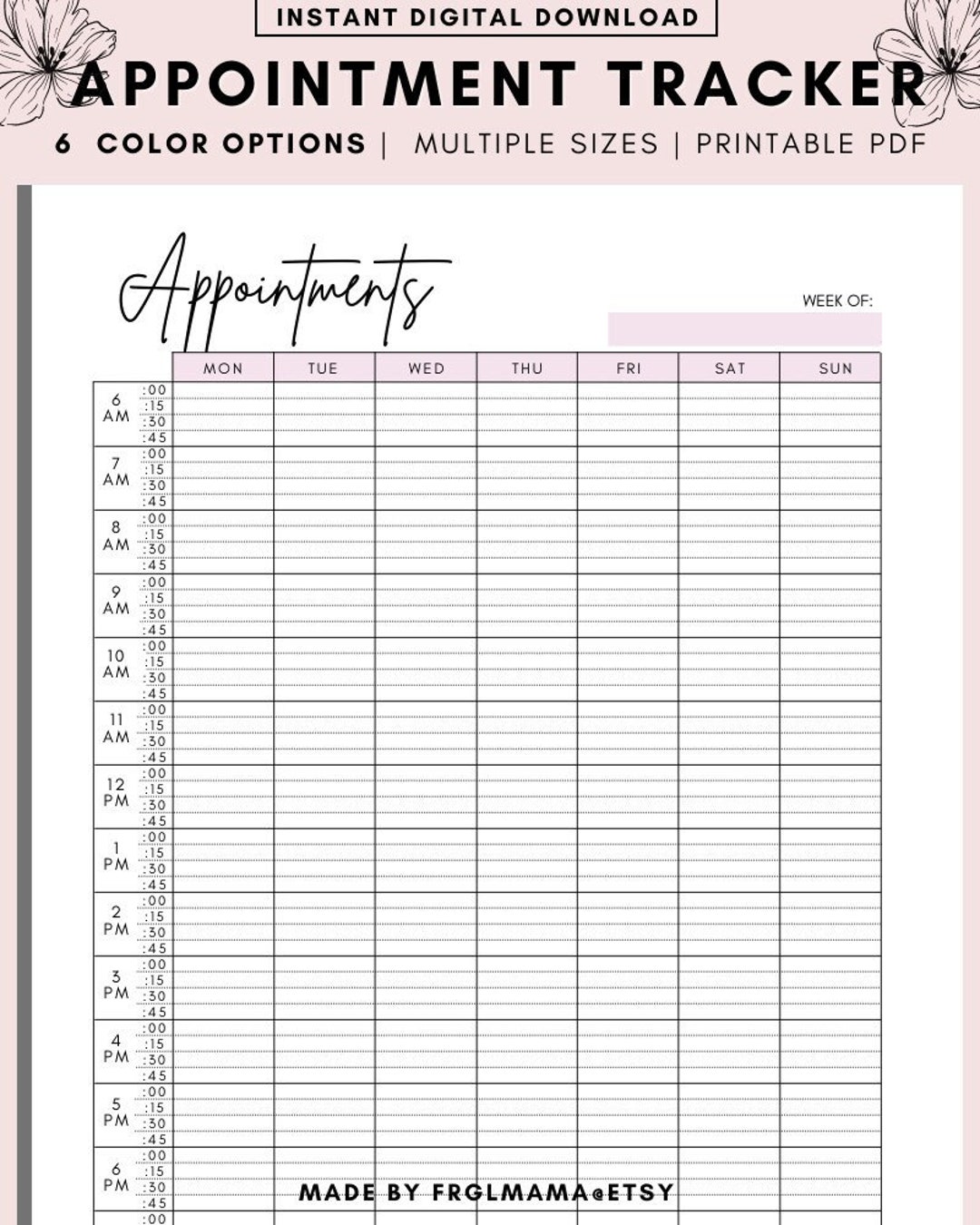 Appointment Tracker Printable, 15 Minute Interval Appointment Planner Appointment Tracker Printable, 15 Minute Interval Appointment Planner