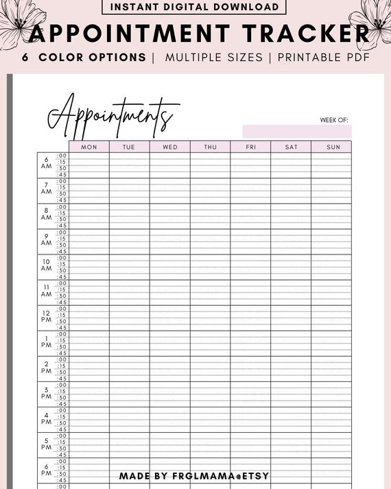 Appointment Tracker Printable, 15 Minute Interval Appointment Planner, Appointment Reminder, Meeting Tracker, A4, A5, LETTER PDF - Etsy