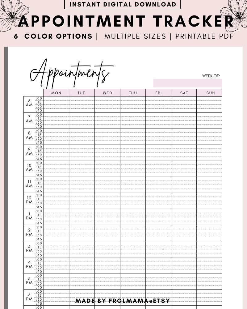 Appointment Tracker Printable, 15 Minute Interval Appointment Planner, Appointment Reminder, Meeting Tracker, A4, A5, LETTER PDF - Etsy