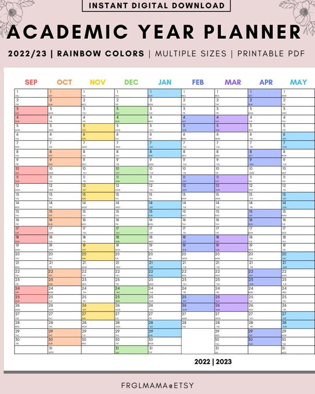 ACADEMIC 2022/23 Year Planner Yearly Planner on 1 Page Etsy