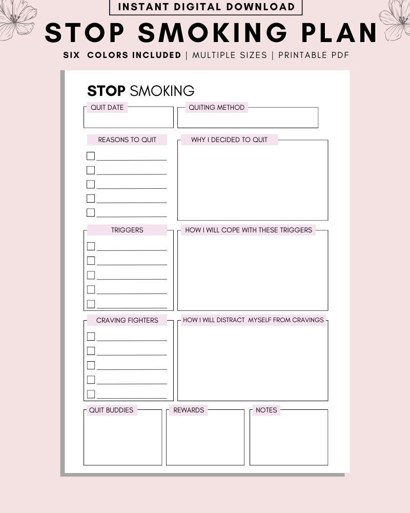 Stop Smoking Planner Printable, Quit Smoking, Quit Smoking Naturally, Smoke Free in 28 Days, Healthy Habits for Quitting, A4 A5 LETTER PDF - Etsy