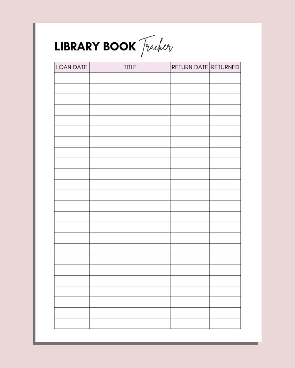 Library Book Tracker Printable Library Loan Tracker Library Etsy UK