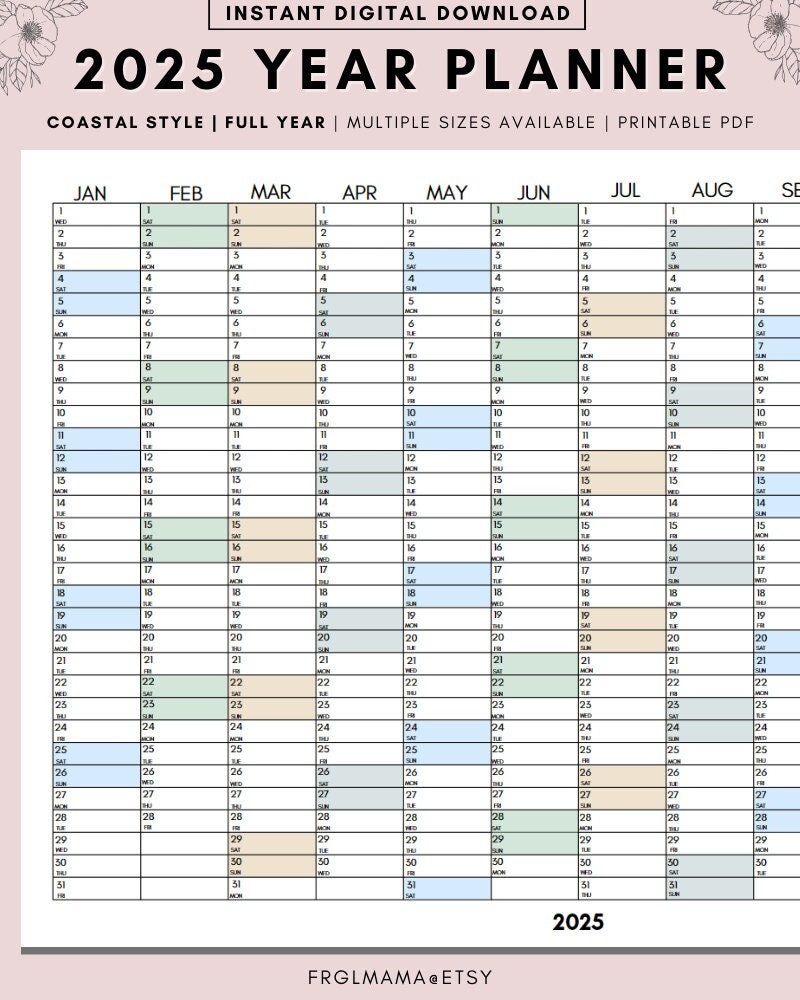 full-year-calendar-2025-2025-monthly-planner-2025-rainbow-yearly-calendar-calendar-printable-2025-wall-planner-wall-calendar-2025-etsy