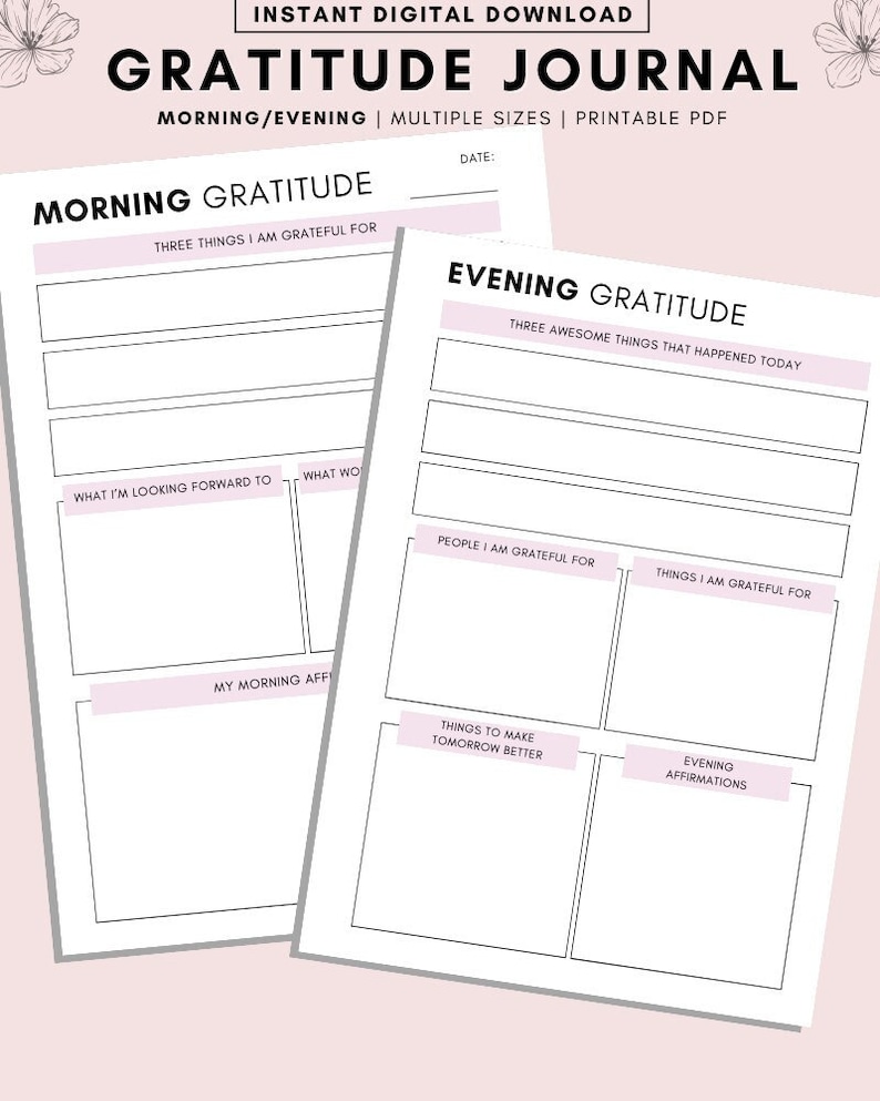 Daily Gratitude Journal Printable: Mindfulness Log (A4 A5 Letter) - Etsy
