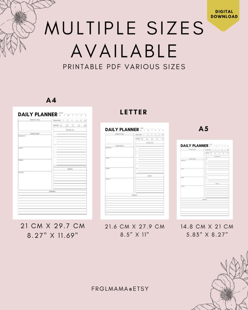 Undated Daily Planner Printable: A4 A5 Letter Sizes (PDF) - Etsy