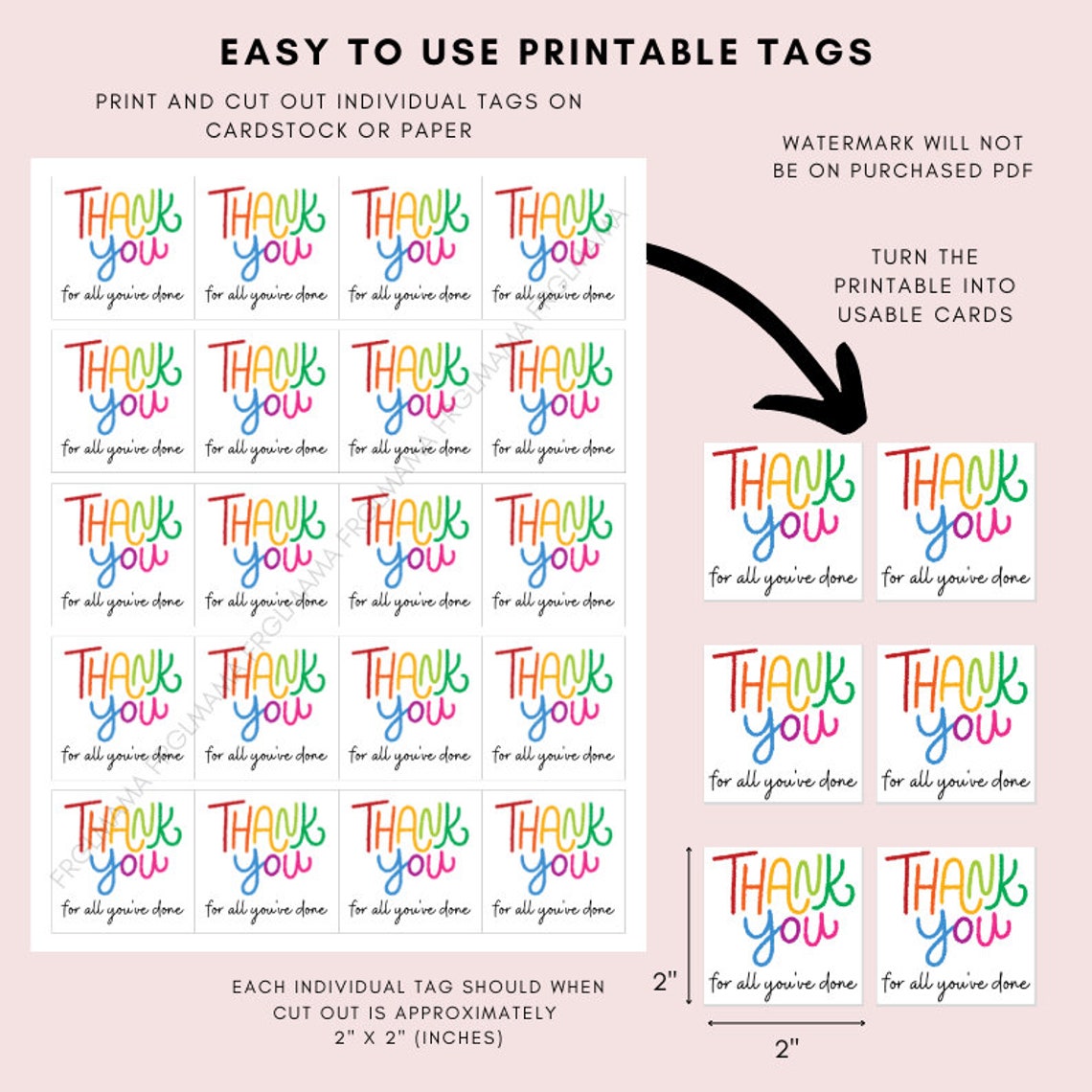 Rainbow Thank You Tag: Printable 2" Appreciation Gift Tag (digital ...