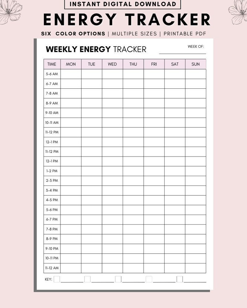 Work Week Energy Level Weekly Energy Level Tracker Printable: Mood & Health Template (PDF ...