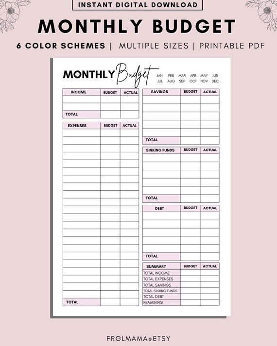 Printable Budget Planner - Monthly Budget Template & Expense