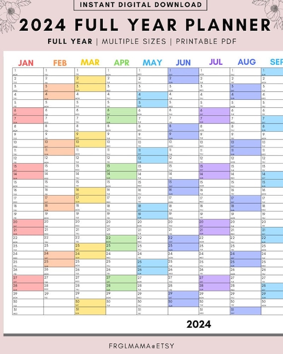 2024 A3 Long Wall Planner, Year Planner, 2024 Calendar, Yearly Planner on 1  Page,monthly Planner, Desk Planner, Full Year Wall Calendar 2024 