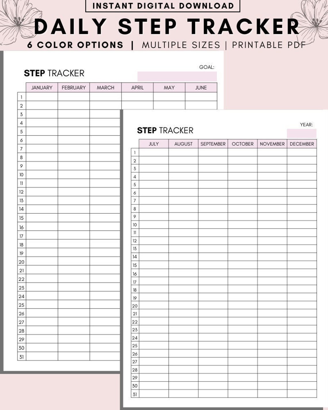 Printable Daily Step Tracker: A4, A5, Letter Sizes (digital Download ...