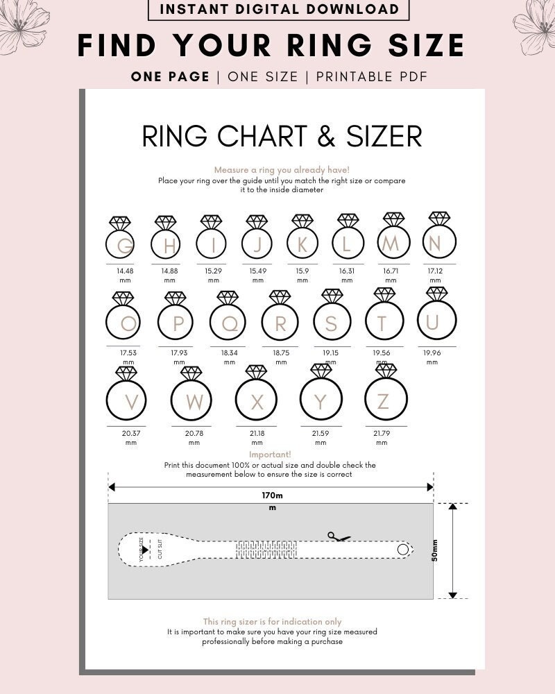 Printable Ring Sizer, Instant Download, Find Your Ring Size, Ring Size Conversion Chart, A4 PDF Instant Download - Etsy printable-ring-sizer-instant-download-find-your-ring-size-ring-size-conversion-chart-a4-pdf-instant-download-etsy