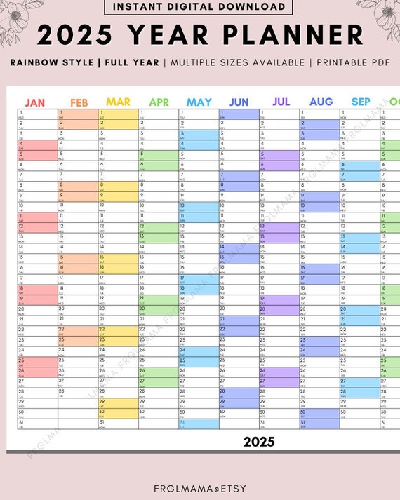 2025 Yearly Calendar Landscape Printable 2025
