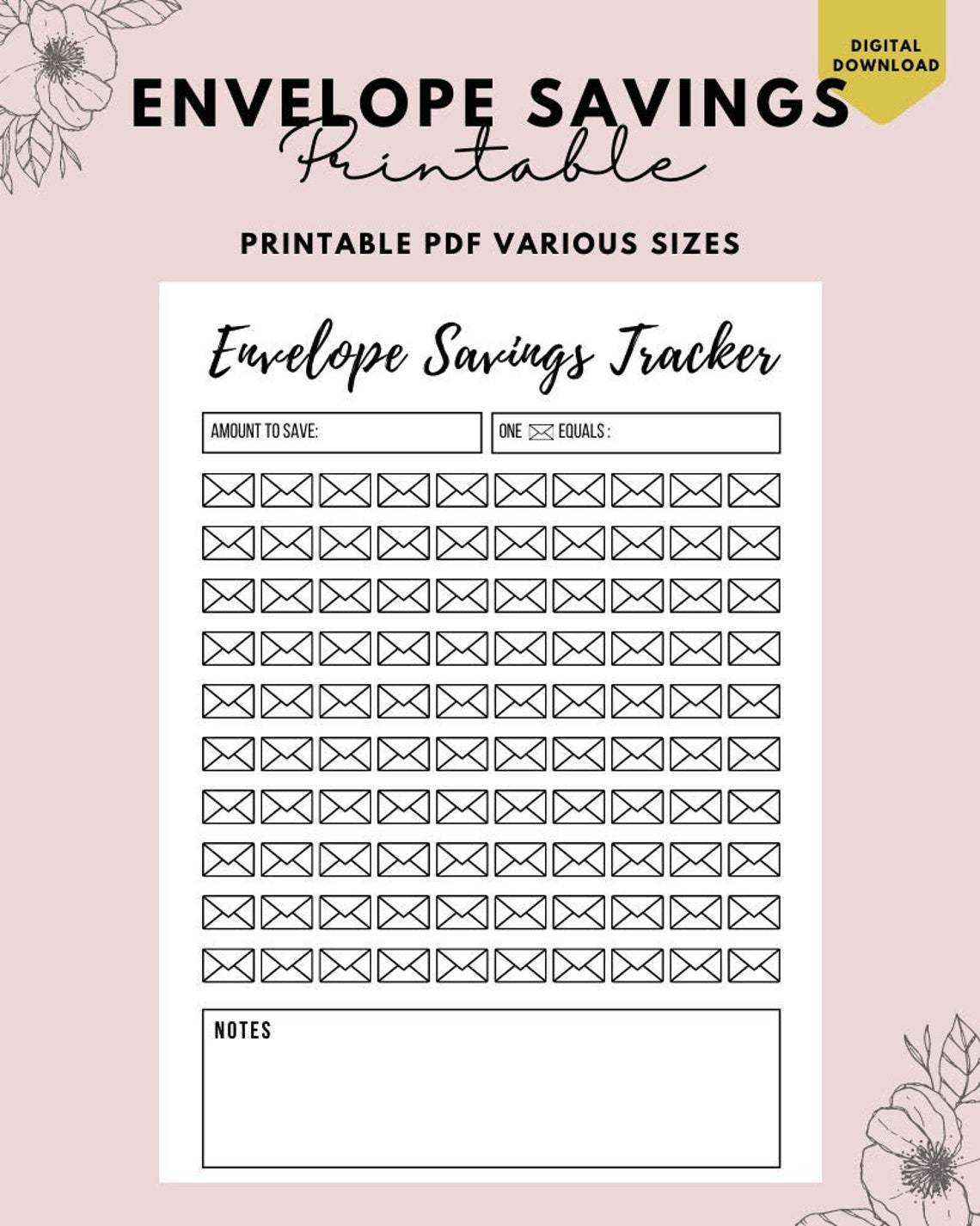 printable 100 envelope challenge tracker