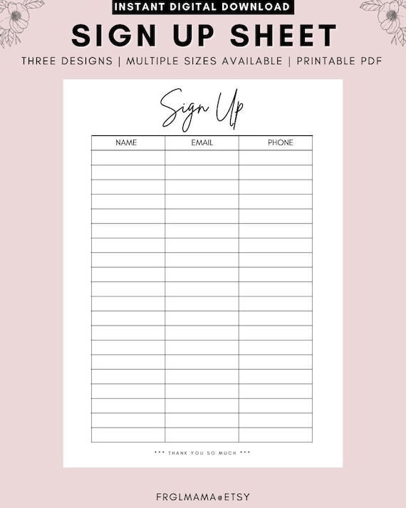 Minimalist Sign up Sheet 3 Email Sign up Forms PRINTABLE Etsy Minimalist Sign up Sheet 3 Email Sign up Forms PRINTABLE Etsy