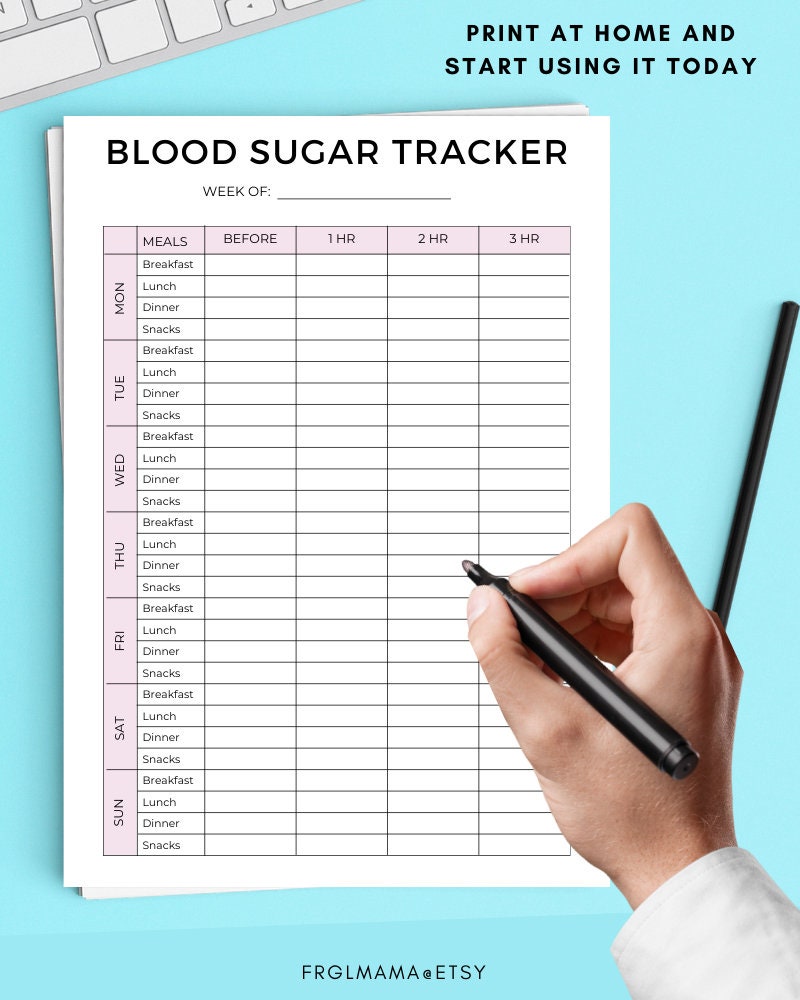 Blood Sugar Tracker Printable Template, Blood Glucose Tracker, Diabetic ...