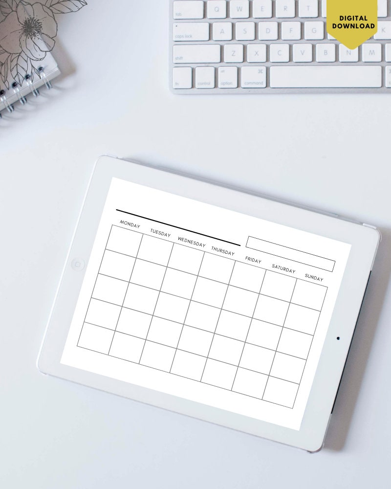 Monthly Calendar Landscape, Printable Calendar, Year Calendar ...