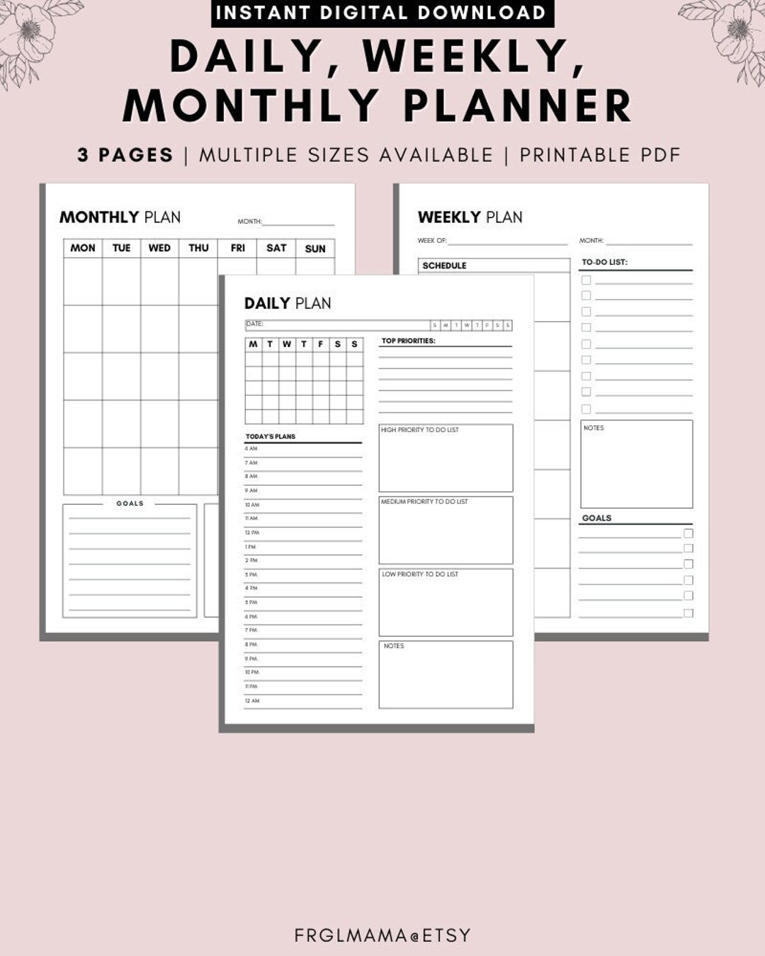 Daily Planner Tracker Weekly Planner Monthly Planner - Etsy