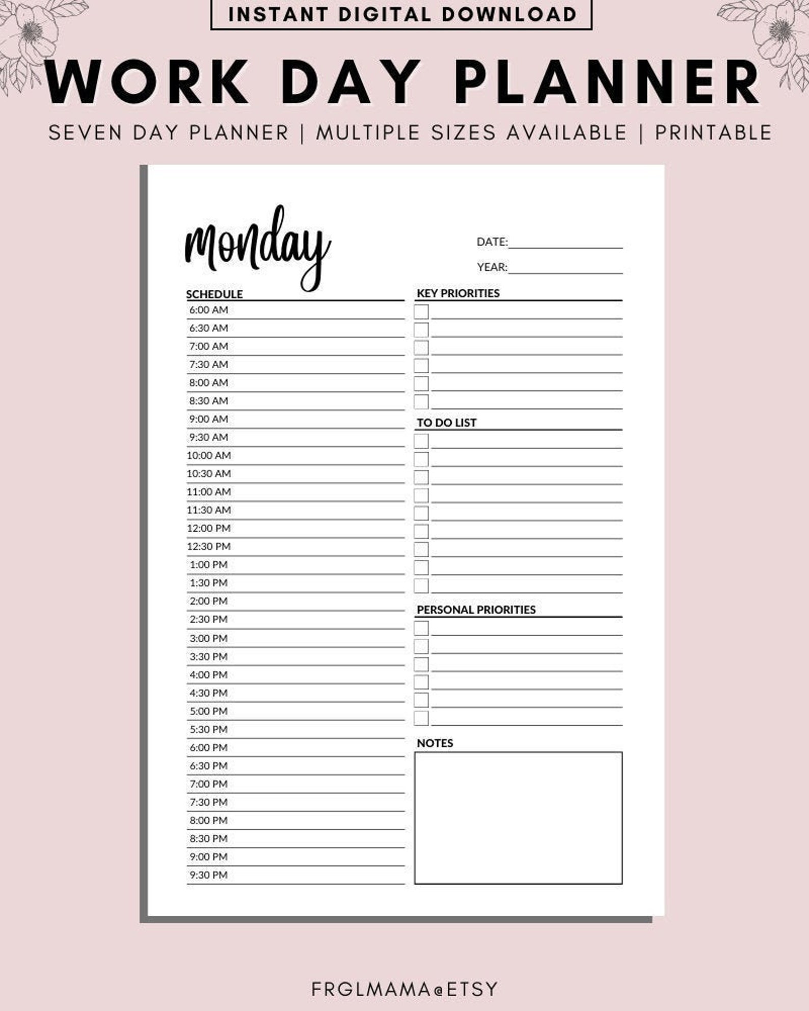 Work From Home Planner Personal Daily Planner Productivity Etsy