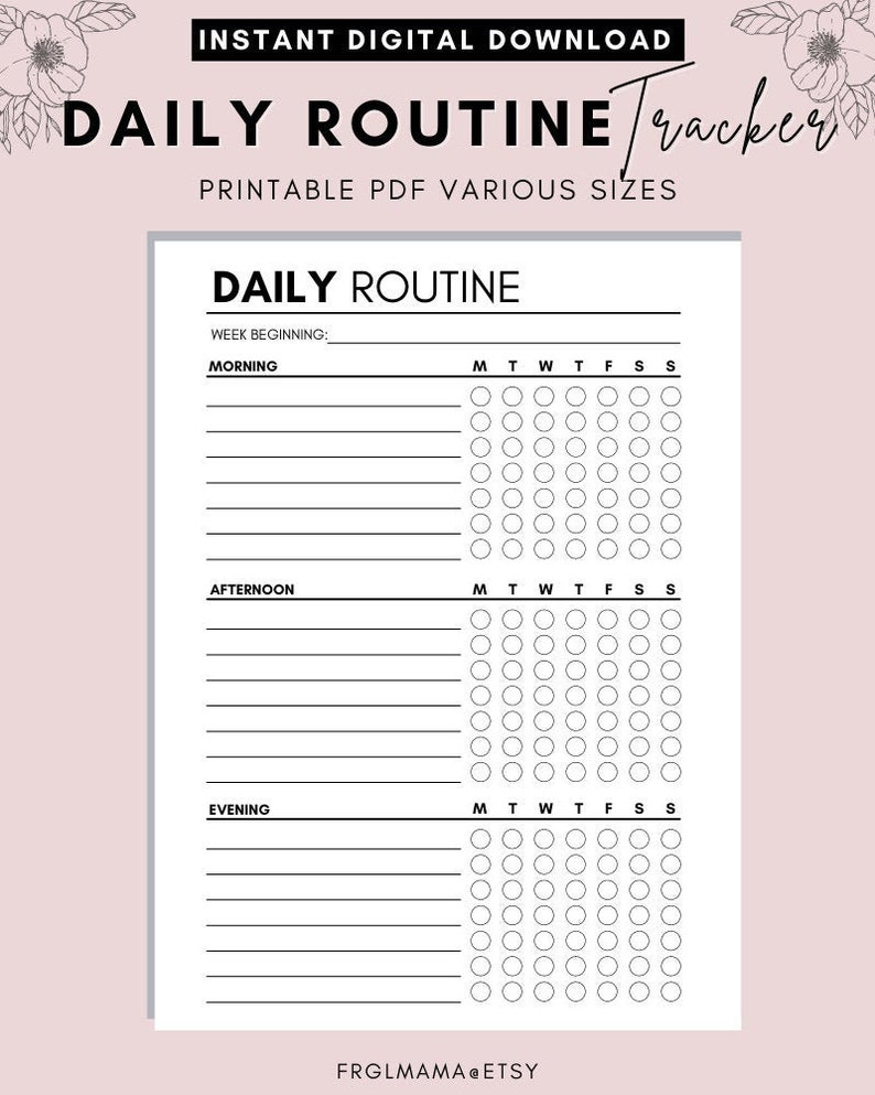 Daily Routine Tracker Printable: Habit Checklist (A4/A5 & US Letter PDF ...