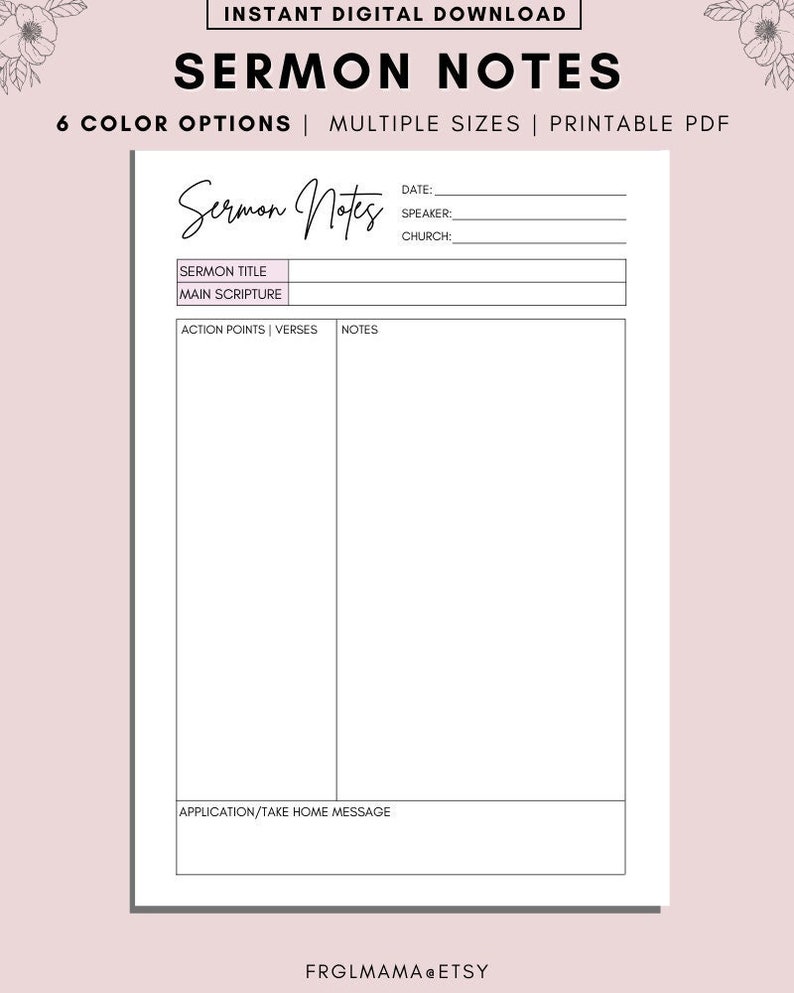 Printable Sermon Notes Template: Christian Planner, Bible Study (PDF ...