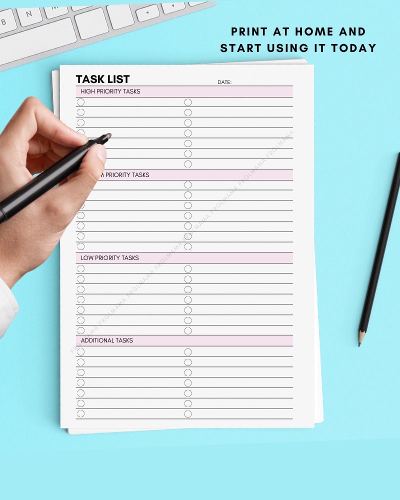 Priority Tasks List.pdf Priority Task List Printable: Blank Checklist Template (A4/A5/US Letter ...