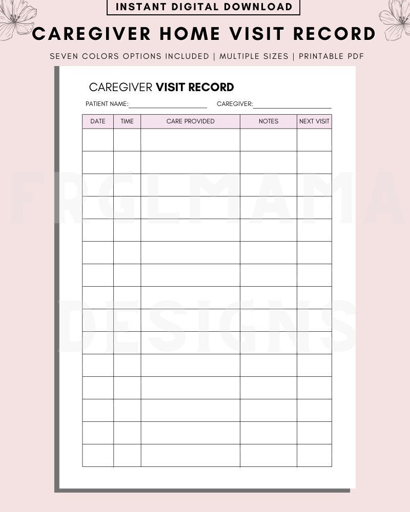 Caregiver Daily Log: Senior Home Healthcare Checklist (digital Download ...