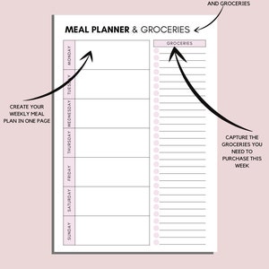 Meal Planner and Groceries Planner, Weekly Menu Planner, Meal Prep, Health Planner, Grocery List Printable, Fitness Planner, A4 Letter PDF image 2