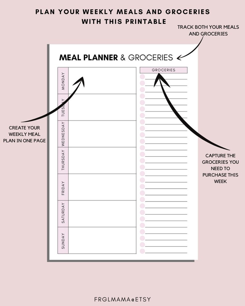 Meal Planner and Groceries Planner, Weekly Menu Planner, Meal Prep, Health Planner, Grocery List Printable, Fitness Planner, A4 Letter PDF image 2