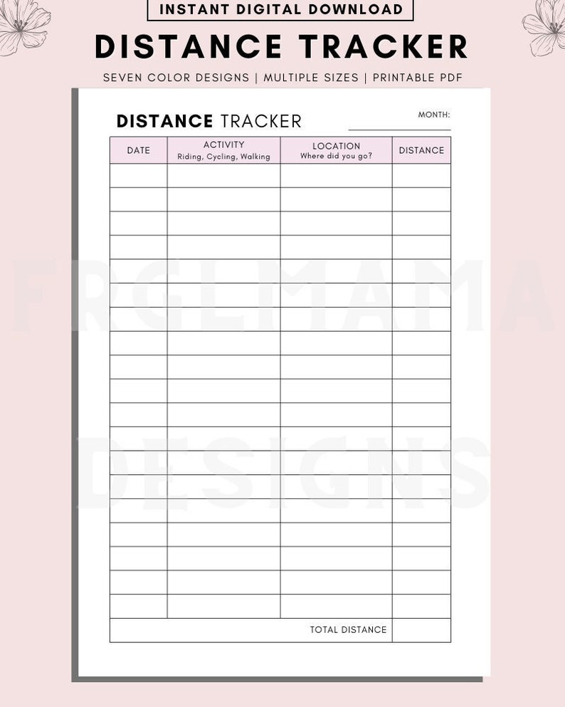 Distance Tracker Fill In Distance Tracker Printable: Running, Walking, Fitness (PDF) - Etsy ...