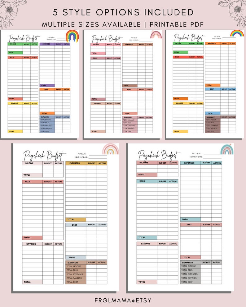 Paycheck Budget Overview Template Printable Paycheck Budget Etsy UK