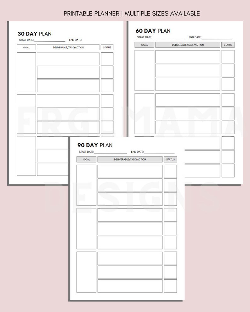30 60 90 Day Plan Template: Printable Fitness & Goal Planner (digital ...