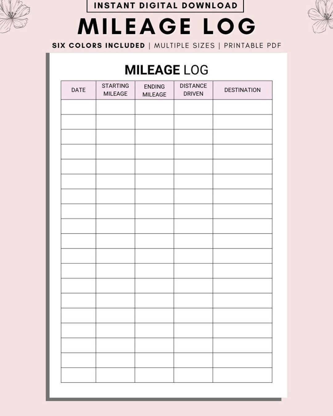 Mileage Log Printable, Mileage Log Tracker, Mileage Tracker Printable, Mileage Log Book, Vehicle ...