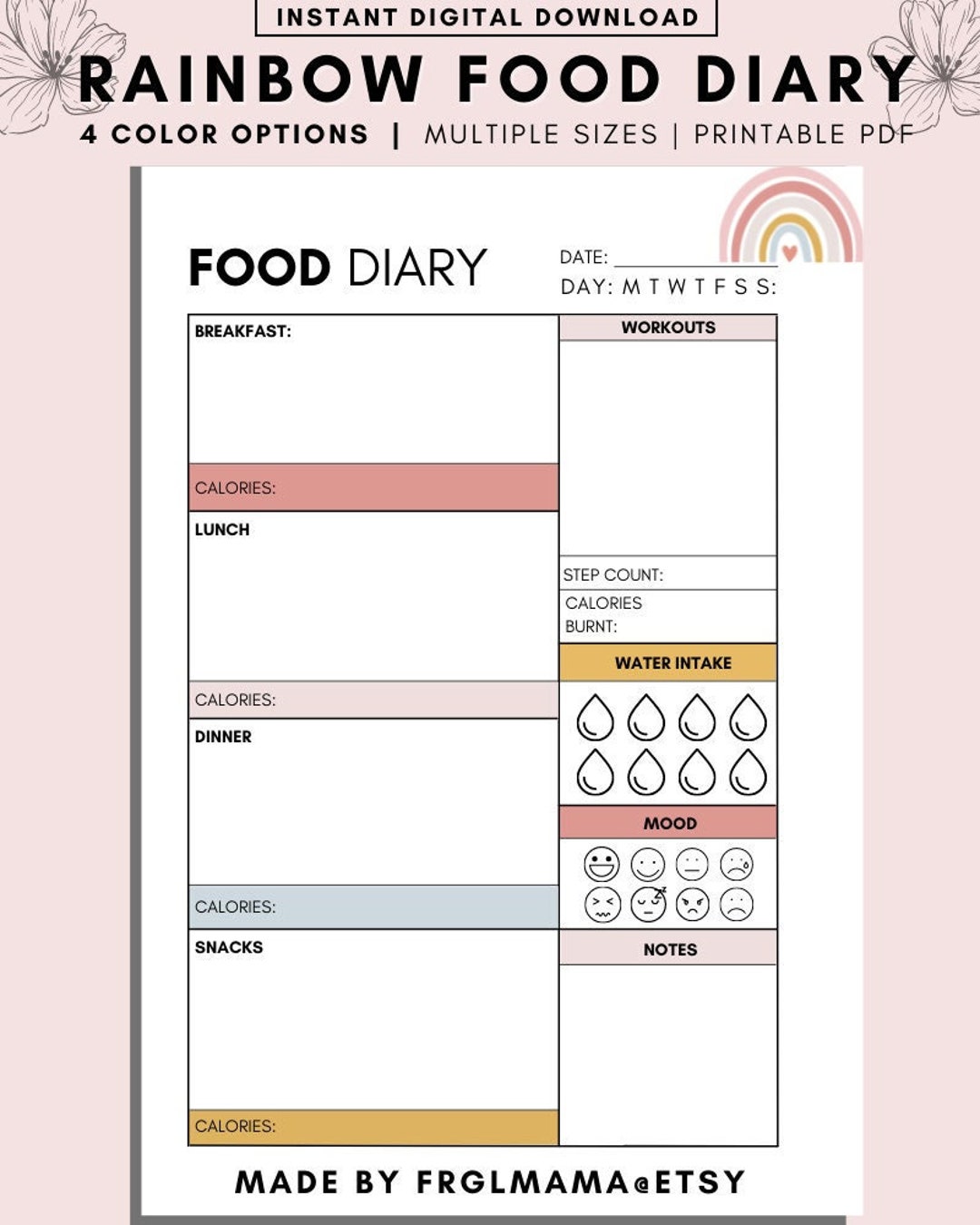 Daily Food Diary Printable, A4 A5 Printable Daily Food Journal ...