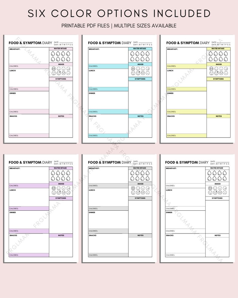 Daily Food & Symptom Diary Printable Printable Daily Food Etsy