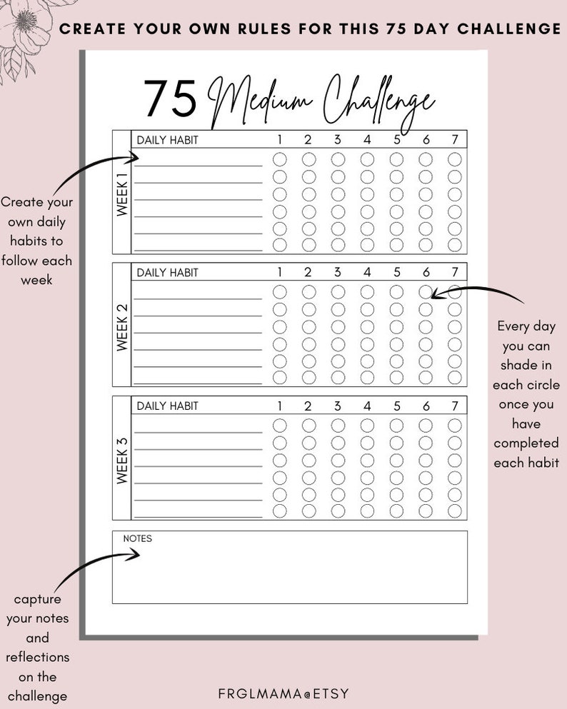 75 Day Medium Challenge Printable Free Download